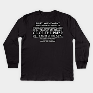 1st Amendment (First Amendment to the United States Constitution) Text - white Kids Long Sleeve T-Shirt